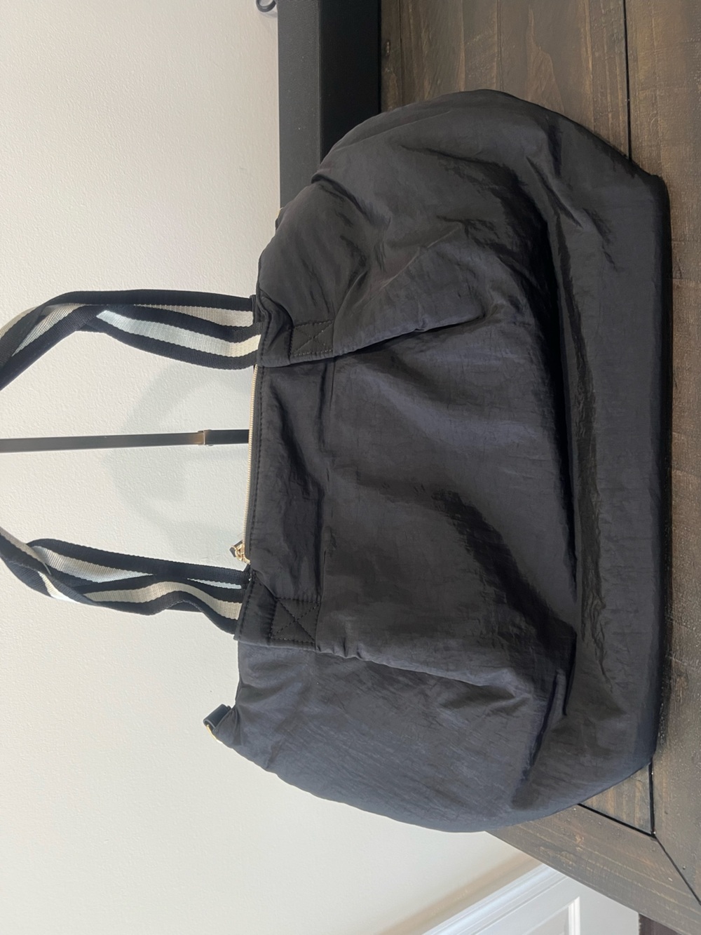 Stella & Dot Black Tote with Striped Shoulder Straps